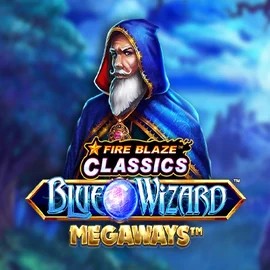 Slots logo of Fire Blaze Blue Wizard Megaways from Rarestone Gaming at AllySpin Casino