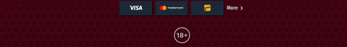Footer with Visa, Mastercard, and Interac payment icons, a “More” link, and an 18+ age restriction badge on a red dotted background.